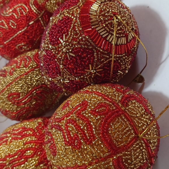 9, Red & Gold Beaded Ornaments - Picture 8 of 11